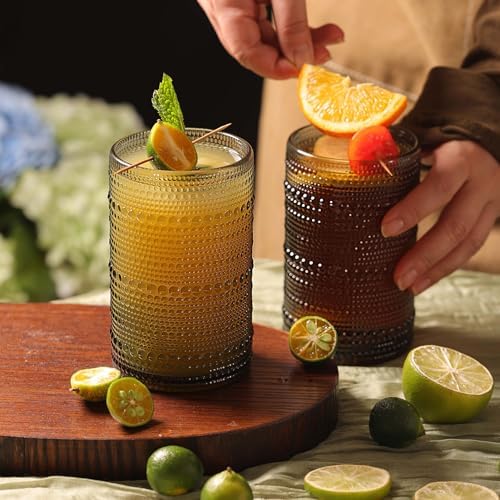 Moretoes 12 Pack 15 Oz Gray Large Hobnail Drinking Glasses Set
