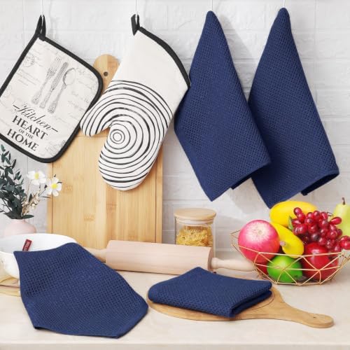 Homaxy 100% Cotton Waffle Weave Kitchen Dish Cloths 12-Pack, Dark Navy
