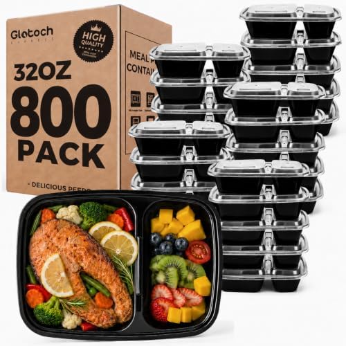 Glotoch Express 800 Pack 32 oz Meal Prep Containers,2-Compartment Reusable Food Storage Containers with Lids,Microwave Freezer Dishwasher Safe,Sturdy Leakproof&BPA Free Bento Box for To Go Take Out