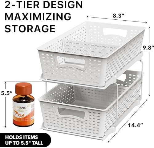 Simple Houseware 2 Tier Pull-Out Sliding Drawer Under Sink Storage, White