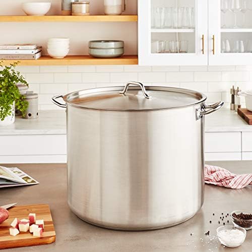 Winco Silver 80 qt Stainless Steel Stock Pot with Cover
