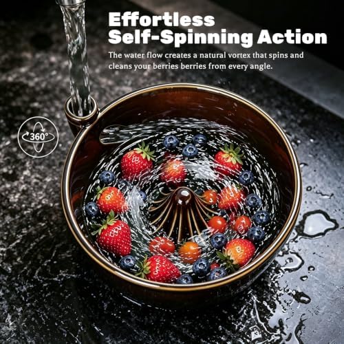 Ceramic Berry Washing Bowl with Auto-Spin Swirl Drainage