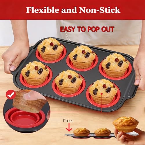Muffin Pan, 6-Cup Nonstick Silicone Muffin Pans for Baking, Food-Grade Cupcake Pan for Oven, Microwave, Dishwasher Safe, BPA-Free Silicone Baking Mold for Muffins, Cupcakes, Egg Muffins