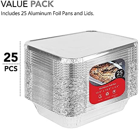 Stock Your Home Disposable Aluminum Pans with Lids 9x13 (25 Pans and 25 Lids), Food Containers for Baking, Cooking, Heating, Storing and Prepping