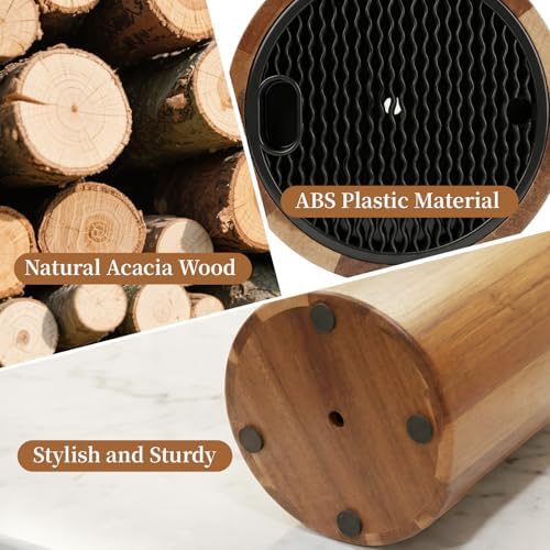 Ninonly Round Acacia Wood Knife Block Without Knives