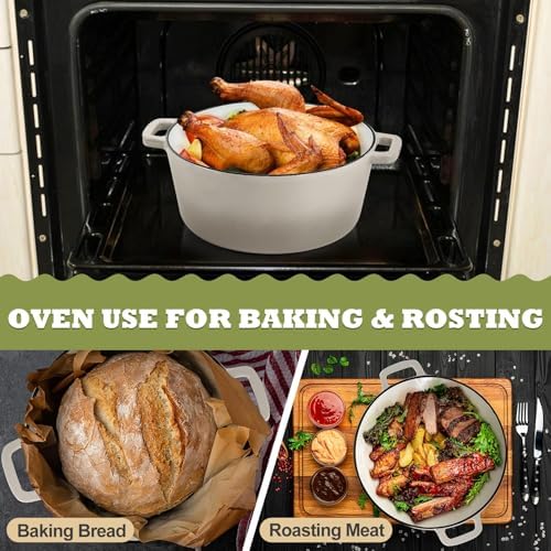 P&P CHEF 2 In 1 Khaki Dutch Oven Pot with Lid for Bread Baking, 5Qt