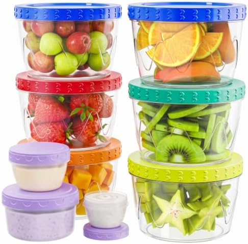 9 Pack- 17/10/5/2.7oz Reusable Freezer Storage Containers, Airtight Plastic Food Sauce Salad Dressing Storage Containers with Twist Top Lids, BPA Free, Stackable, Leakproof, Microwave/Dishwasher Safe