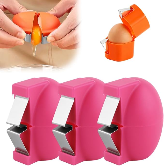 Egg Shell Opener Egg Cracker Tool,2026 New Eggs Separator for Raw and Hard Boiled Eggs Peeler Shell Remover,Stainless Steel Eggshell Breaker Peeling Tool Portable Kitchen Gadgets (3, Rose Red)