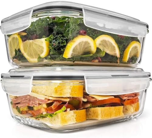 Razab 6.5 Cups / 52 Oz 4 Piece (2 Containers + 2 Lids) Glass Food Storage Containers Set with Airtight Locking Lids - For Storing, Baking & Serving BPA Free, Leakproof - Microwave, Freezer & Oven Safe