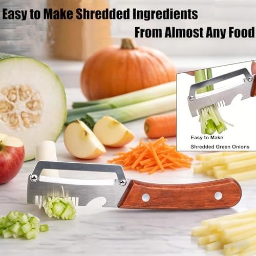 Multifunctional Vegetable Peeler,3 in 1 Stainless Steel Potato Peeler with Bottle Opener,Wooden Handle Fruit&Veggie Peeler for Kitchen,Carrot Apple Peeling Tool, GreenOnion Shredder Kitchen Gadget