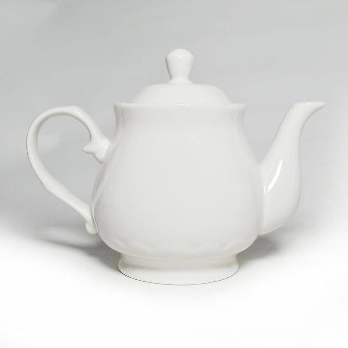 White Porcelain Teapot, Small Lotus Tea Pot Coffee Tea Water Pot Vintage Ceramic Gooseneck Little Kettle (14oz)