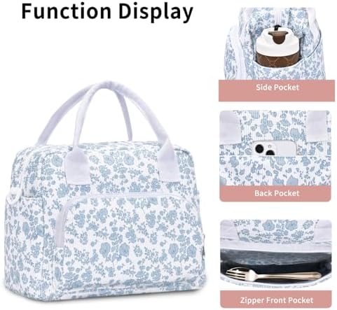 Lunch Bag Women Lunch Box for Women Adult Cute Insulated Lunch Bag Lager Cooler Lunch Tote Bags for Work Picnic (Blue-Floral)