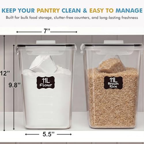 Shazo 2 PC (11L | 372 oz) Flour Sugar Storage Containers with Spout Lid & Easy Carry Handle - BPA Free Extra Large Airtight Food Storage Containers with Lids - Rice Canisters Sets for Kitchen & Pantry