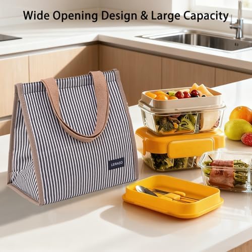 Insulated Lunch Bag for Work, 10.2"x5.9"x10.2" Oxford Waterproof Lunch Tote, Thermal Lunch Box for Office, Picnic & Outdoor, Black and White Striped Canvas Tote Bag