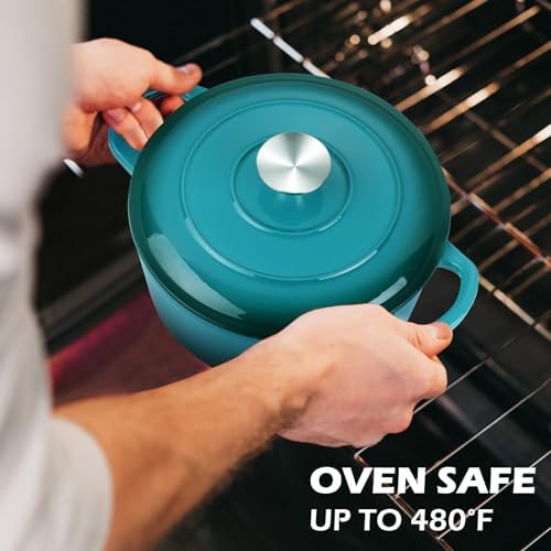 3-Quart Small Enameled Cast Iron Dutch Oven Pot with Lid, Lake Green
