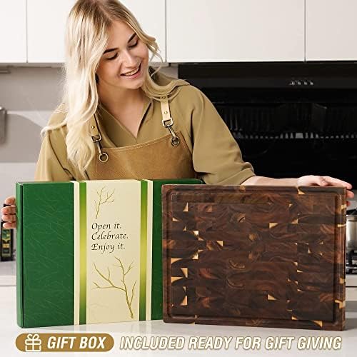 AZRHOM Large Solid Acacia Wood Butcher Block 17x13x1.5 in Cutting Board