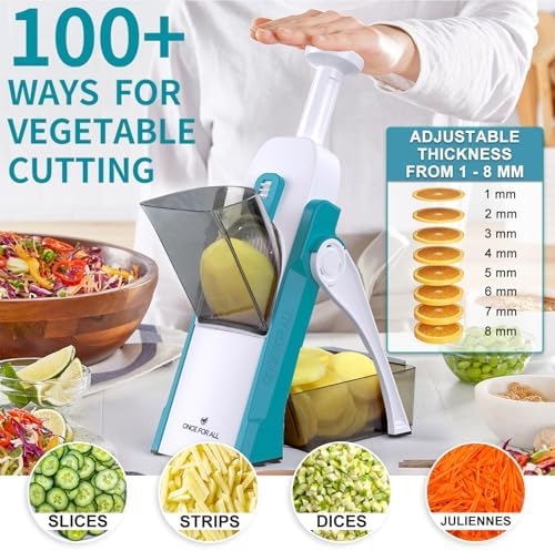 ONCE FOR ALL Safe Mandoline Slicer Kitchen, All in 1 Vegetable Slicer, Blue
