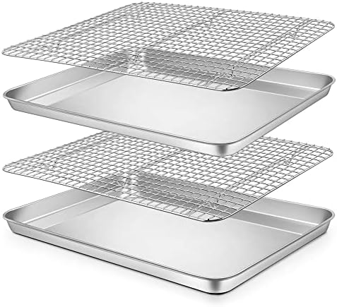P&P CHEF 17.5 Inch Cookie Baking Sheet Pan with Wire Rack,4 Pcs