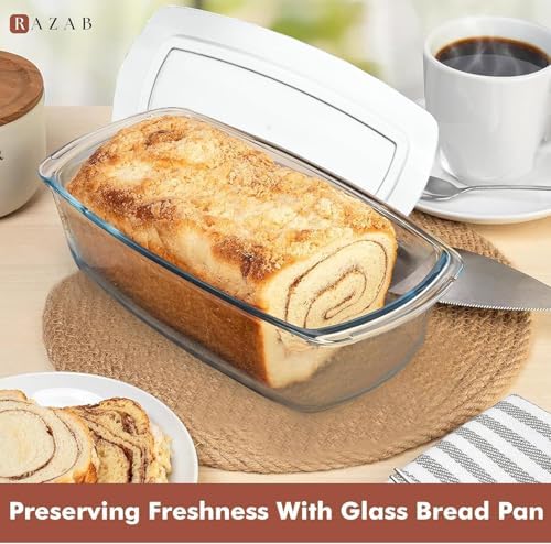 Razab 7.6 Cups / 1800 Ml / 1.9 Qt Large Glass Bread Baking Pans with Lids