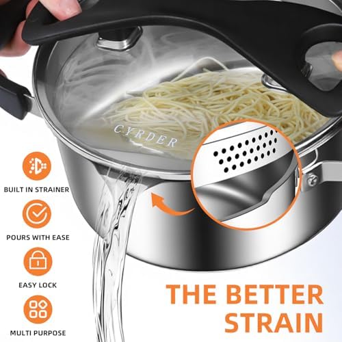 Stainless Steel Stock Pot with Pour Spout and Strainer - 5 Quart