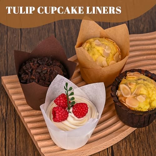 120 Counts Tulip Cupcake Liners for Baking Cups, Food Grade Parchment Paper Muffin Liners Holders, Standard Tulip Cupcake Liners, Greaseproof Cupcake Wrappers for Party, Christmas by Neyimqr (MIX)