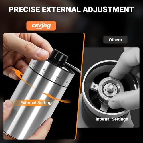 CEVING Mini Manual Coffee Grinder With 40 Adjustable Settings, Black