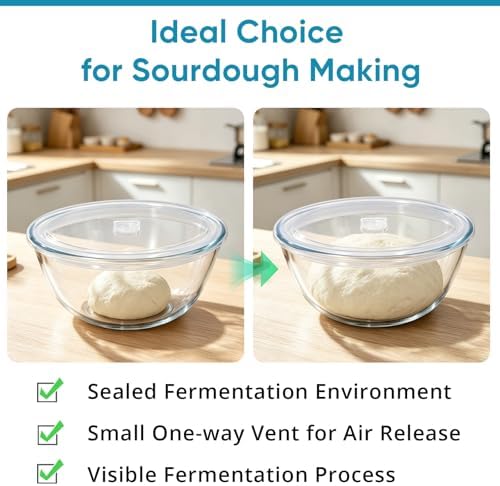 E-far 4.8QT Large Glass Mixing Bowl with Airtight Lid for Sourdough Bread