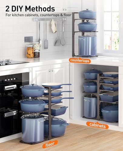ORDORA Pots and Pans Organizer Under Cabinet 20.8" 8-Tier Adjustable Bronze