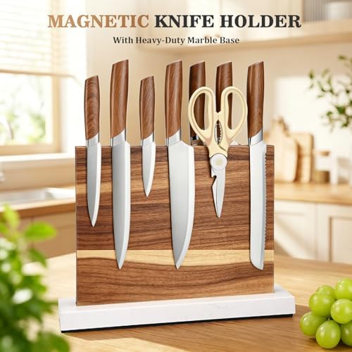 Unshakable Magnetic Knife Block，Double Sided Marble Base Magnetic Holder