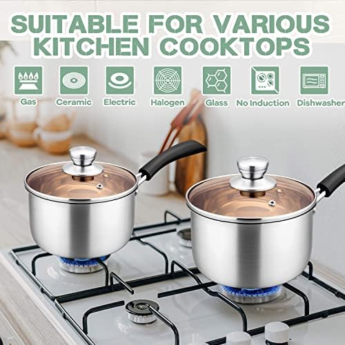 Herogo 1 Quart Saucepan with Lid, 18/10 Stainless Steel Small Sauce Pan Pot, 1Qt Saucepan for Gas Electric Stove Top Camping, Healthy & Rust Free