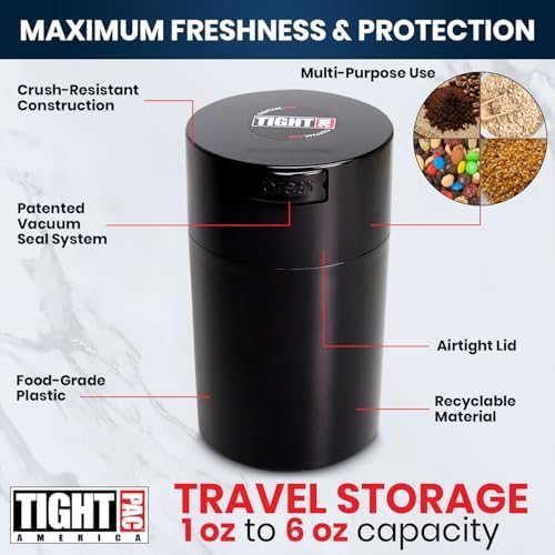 Tightvac Press-Seal Vacuum Airtight Smell Proof Container, Black