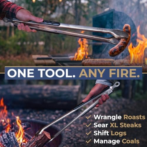 25-Inch Heavy Duty Metal Grill Tongs for Outdoor Grill & Log Fire