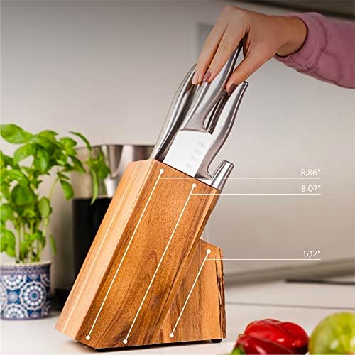 Coninx Acacia Wood Kitchen Knife Block - 15 Slots Knife Holder - Professional Quality Wood Knife Organizer - Secure Knife Stand To Keep Knives Neat & Sharp - Knife Blocks for Kitchen Knife Storage