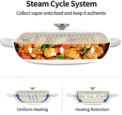 COOKWIN Enameled Cast Iron Braiser Pan, 3.8 Quart Shallow Dutch Oven with Lid, Heavy Duty Casserole Skillet with Dual Handles for Family or Friends Gifts, Oven-Safe to 500°F, White