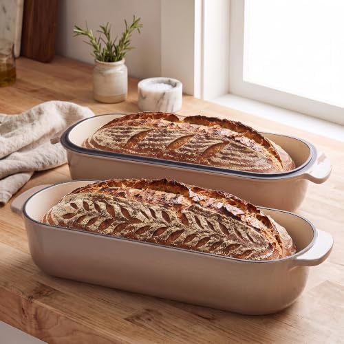 EDGING CASTING Enameled Cast Iron Loaf Pan with Lid, Bread pan, Dutch Oven Bread pan for Homemade Sourdough Bread Baking, 12.5x5.5 inch, 5qt, Mocha