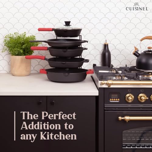 Cuisinel 5-Tier Pan Organizer for Cast Iron Skillets Griddles, Black 12.2"