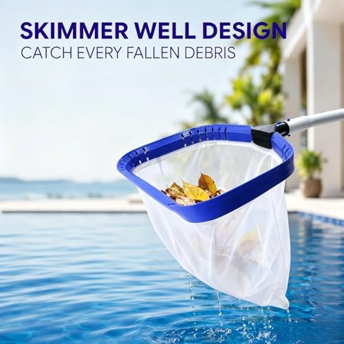 Heavy Duty Deep Bag Pool Skimmer Net, Professional Pool Leaf Rake with Fine Nylon Mesh & Sturdy Aluminum Frame, Fast Debris Removal for Inground & Above Ground Pools and Ponds, No Pole