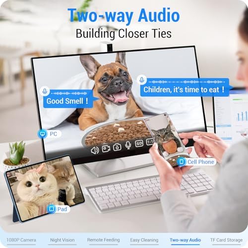Frienhund Automatic Cat Feeder with Camera: 5G WiFi Automatic Dog Feeder with Night Vision, 7L Auto Cat Food Dispenser with 1080P Camera for Multiple Pet, Detachable for Easy Clean -29 Cup (ACF100W-B)