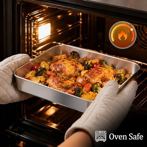 LIANYU Baking Pan Set with Lids, 10 x 8 Inch Stainless Steel Cake Pans