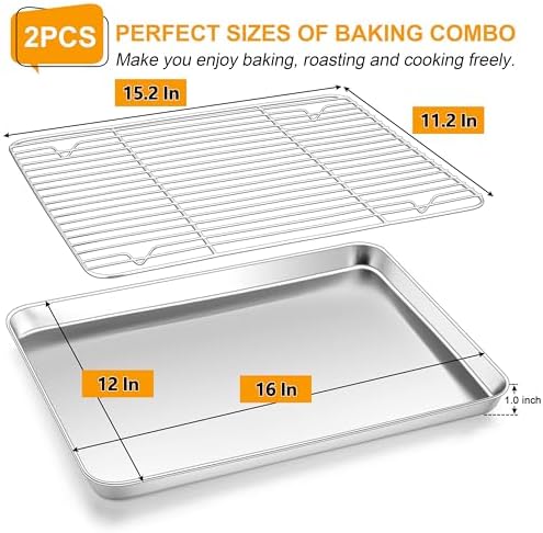 Homikit 16x12 Inch Stainless Steel Baking Sheet with Wire Cooling Rack Set