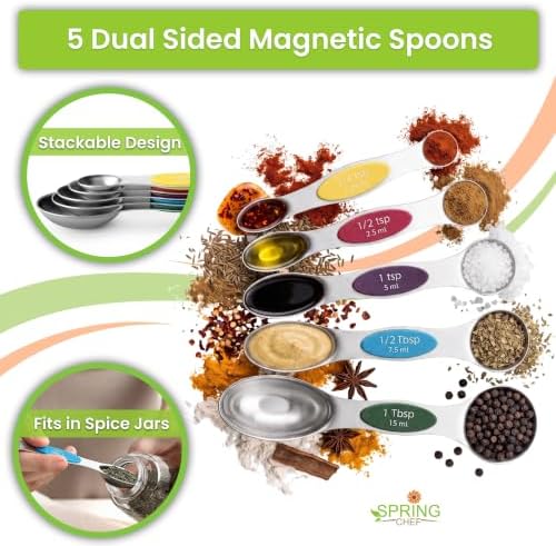 Spring Chef 9 Magnetic Measuring Cups & Spoons Set w/Leveler, Multicolor