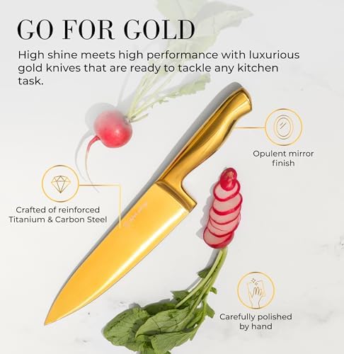 Styled Settings Gold Knife Set with Block and Sharpener, 14-Piece