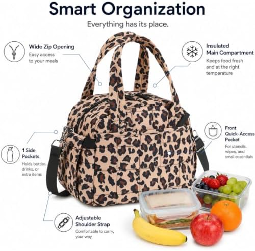 CAMTOP Lunch Box for Women Men Insulated Lunch Bag Lunch Tote Bag Leakproof Thermal Cooler Large Capacity for Travel Work School Picnic (Leopard Khaki Plaid, Medium)
