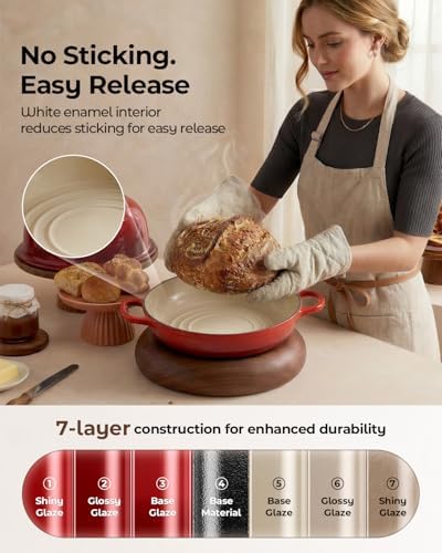 5QT Enameled Cast Iron Sourdough Bread Oven & Starter Kit, Red