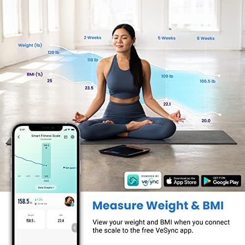 Etekcity Smart Digital Bathroom Scale for Body Weight and BMI, Black