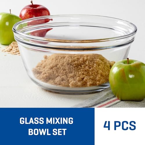 Anchor Hocking 4 Piece Glass Mixing Bowls Set – Durable, Microwave, Oven, and Dishwasher Safe – Perfect for Prep, Mixing, Serving, and Storage – Made in USA