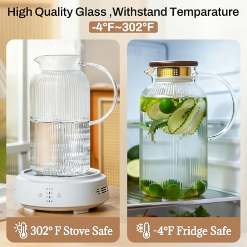 Buaic 2 PACK Glass Pitcher with Lid, 68oz/ 2 Liter Glass Water Pitcher