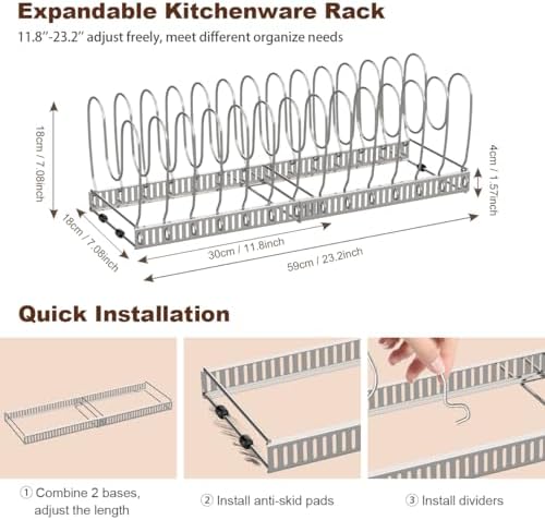 Housolution Pot and Pan Lid Organizer Holder Storage Rack, Silver