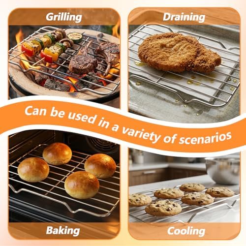 Small Cooling Rack, Stainless Steel Small Wire Rack for Cooking, Heavy Duty Small Baking Rack, with 4 Legs Rectangle Wire Cooking Racks for Meat, 5.3 X 8.46Inch