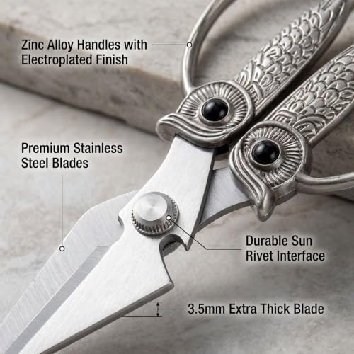 XSNBRD Kitchen Shears,Pearl Nickel Stainless Steel Owl Scissors Large